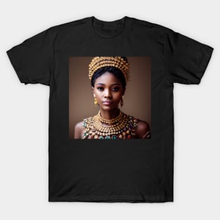 Beautiful Black Woman Adorned in Gold and Gems T-Shirt